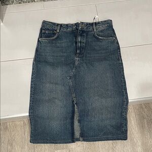 Zara Dark Blue Denim Midi Skirt